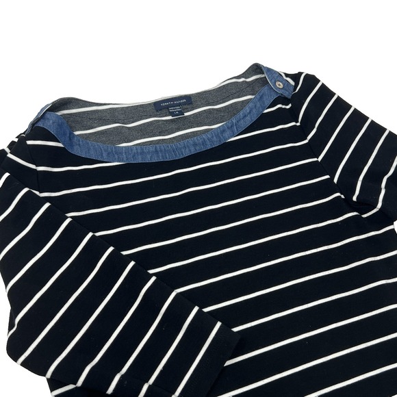Tommy Hilfiger Dresses & Skirts - Tommy Hilfiger Womens Large Black‎ White Stripe Boat Neck Nautical Shirt Dress